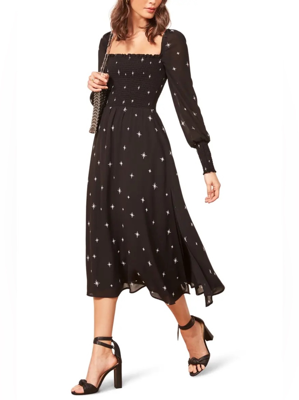 EUC Reformation Rowan Black Star Midi Dress